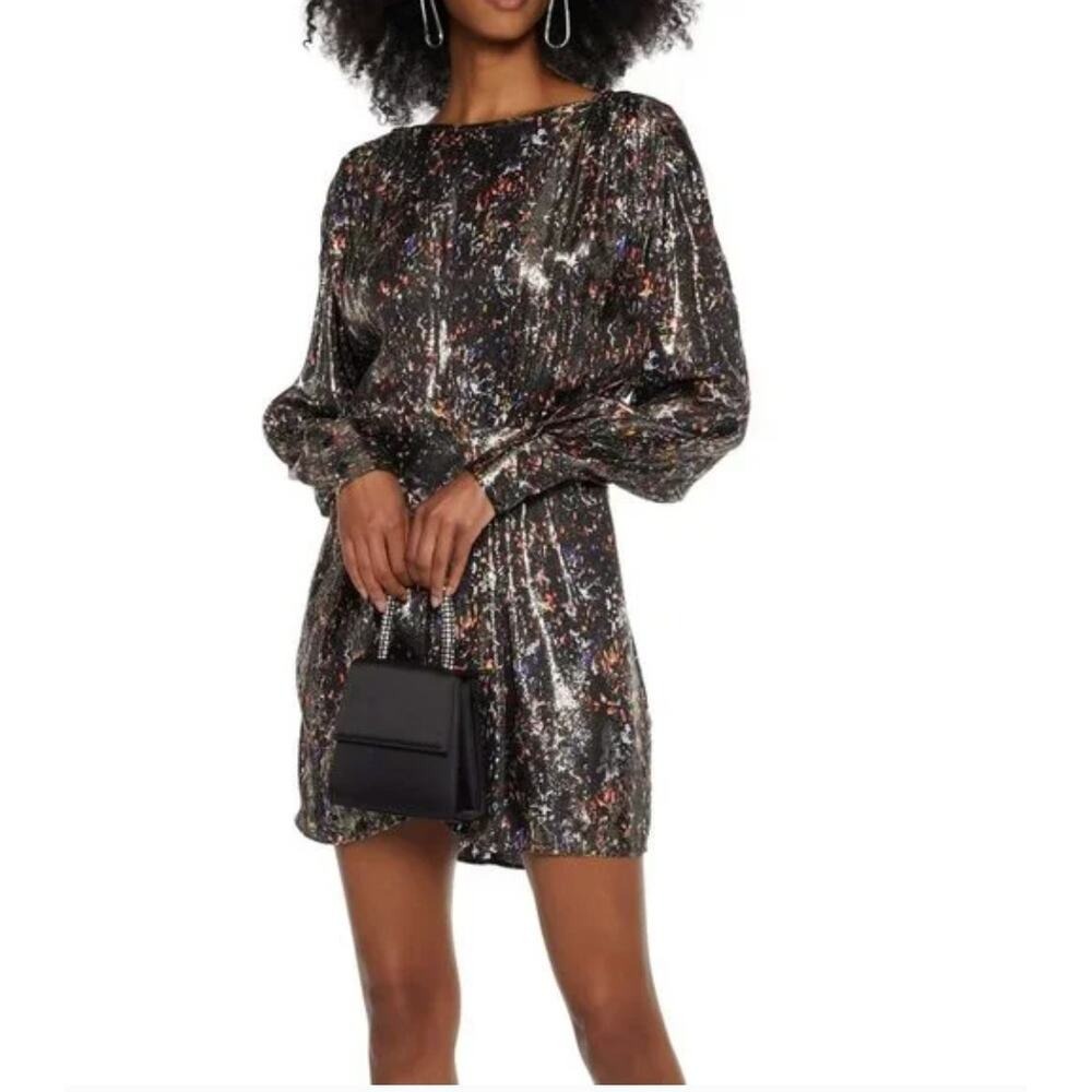 NWT IRO Moseny Silk Blend Metallic Gathered Cocktail Mini Dress Women's 2 Party